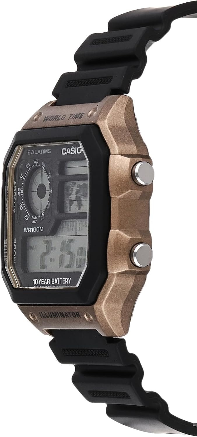 image:imageCasio AE1200WH Series Mens Digital Watch 100M WR Multi Alarms 100 SEC Stopwatch Countdown Timer World Map for World Time LED Light LC Analog Display 10 Year BatteryBlack