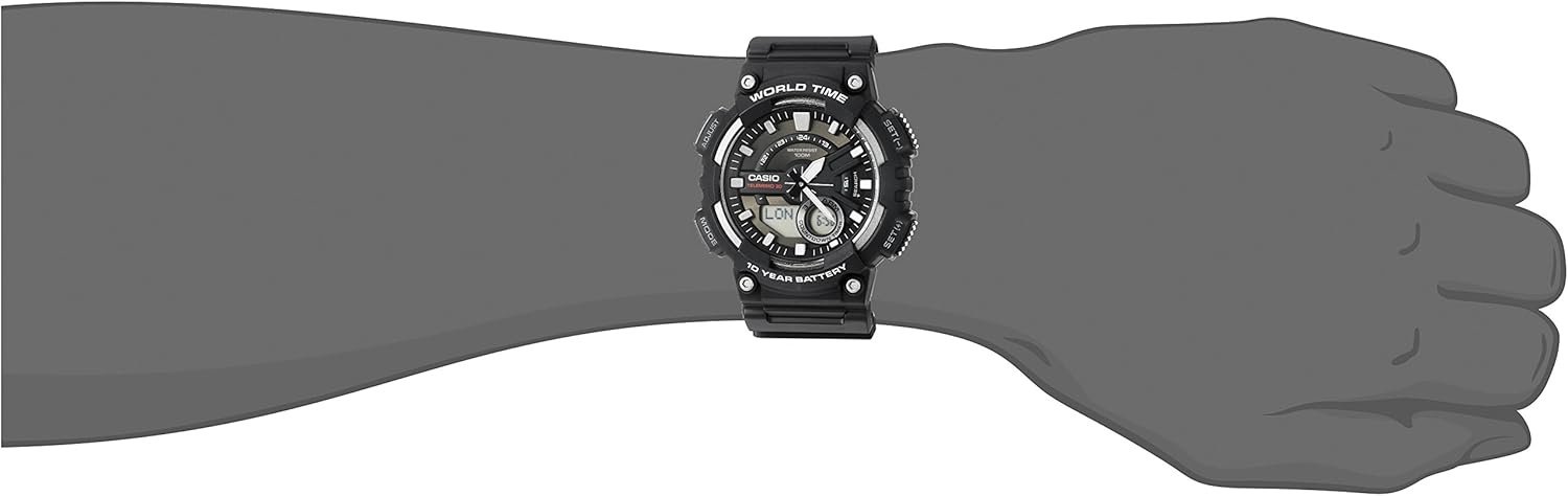 image:imageCasio AEQ110BW Series Mens AnalogDigital Watch 100M WR Multi Alarms 100 SEC Stopwatch Countdown Timer World Map for World Time LED Light LC Display 10 Year BatteryBlack