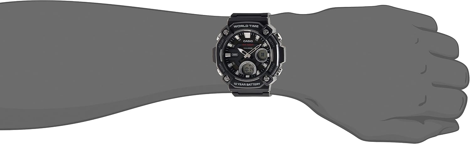 image:imageCasio AEQ120W Series Mens AnalogDigital Watch 100M Water Resistance Multi Alarms 100 SEC Stopwatch Countdown Timer World Map for World Time LED Light LC Display 10 Yr BattBlack