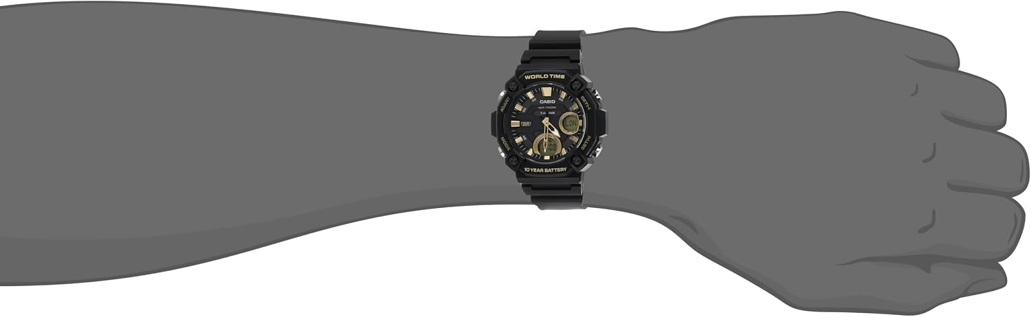 image:imageCasio AEQ120W Series Mens AnalogDigital Watch 100M Water Resistance Multi Alarms 100 SEC Stopwatch Countdown Timer World Map for World Time LED Light LC Display 10 Yr BattBlack