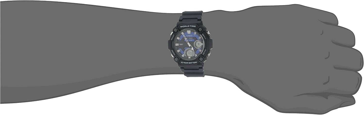 image:imageCasio AEQ120W Series Mens AnalogDigital Watch 100M Water Resistance Multi Alarms 100 SEC Stopwatch Countdown Timer World Map for World Time LED Light LC Display 10 Yr BattBlack
