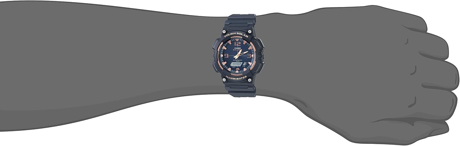 image:imageCasio AQS800W Series Analog Digital Watch 100M WR Solar Powered 1100 SEC Stop Watch 6Language Day of The Week Indicator Countdown Timer LED Light Multi AlarmRose Gold
