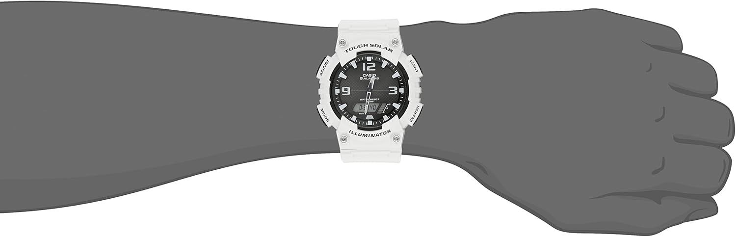 image:imageCasio AQS800W Series Analog Digital Watch 100M WR Solar Powered 1100 SEC Stop Watch 6Language Day of The Week Indicator Countdown Timer LED Light Multi AlarmWhite