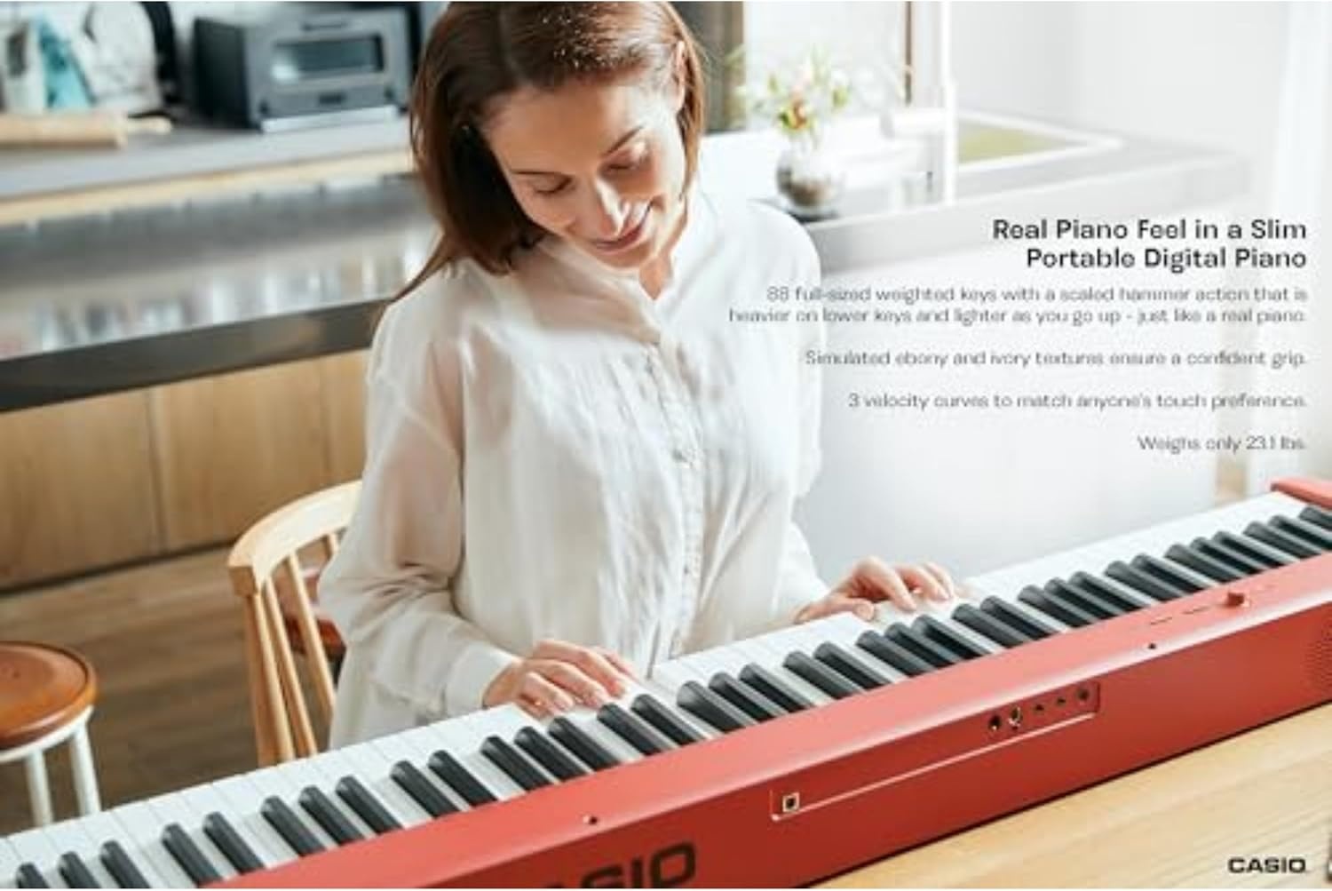 image:imageCasio CDPS160 88Key Weighted Digital Piano with Scaled Hammer Action Keyboard Duet Mode for Students Realistic Feel Slim amp Portable BuiltIn Tones Effects USBMIDI Speakers RedRed