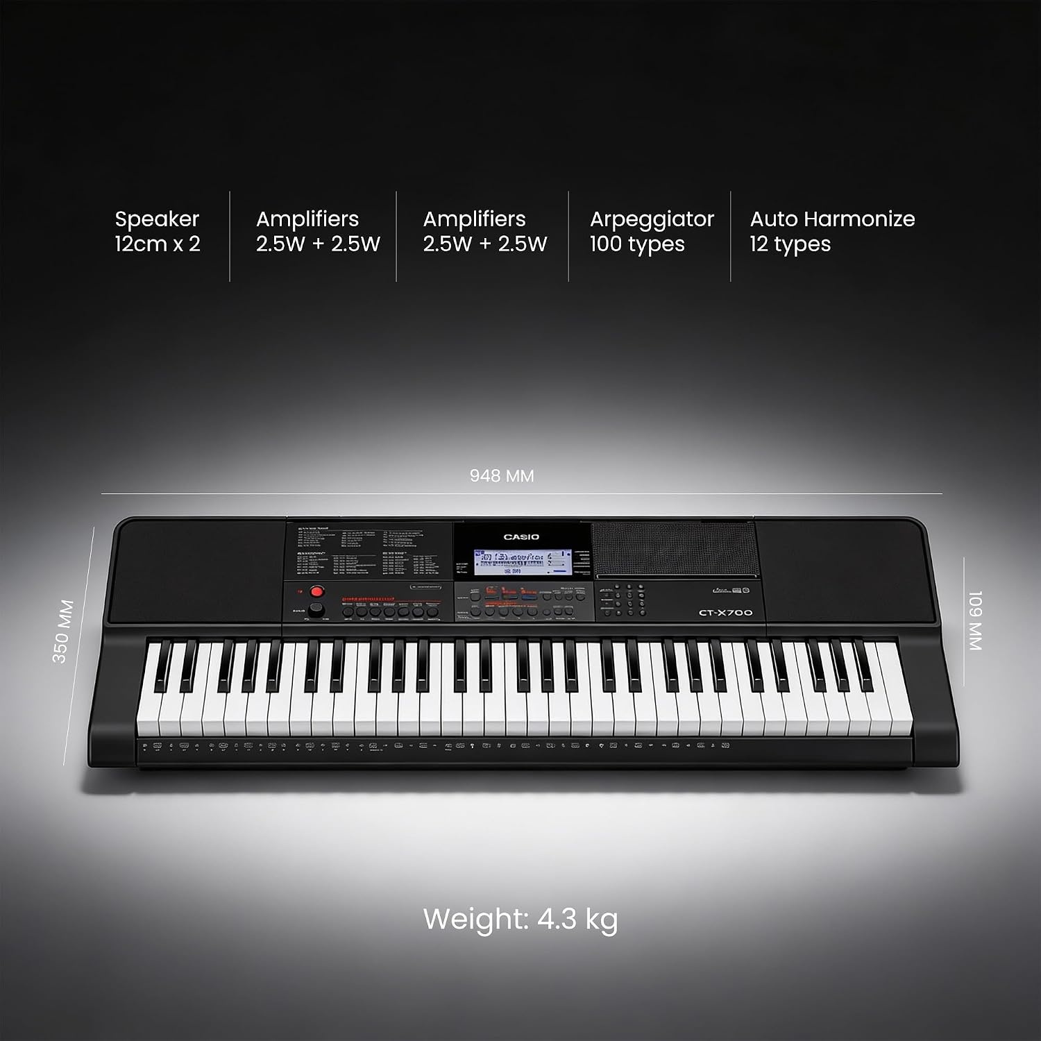 image:imageCasio CTX700 Portable 61Key Keyboard 600 Tones 195 Rhythms and AiX Sound Engine Perfect for Any MusicianPremium Pack