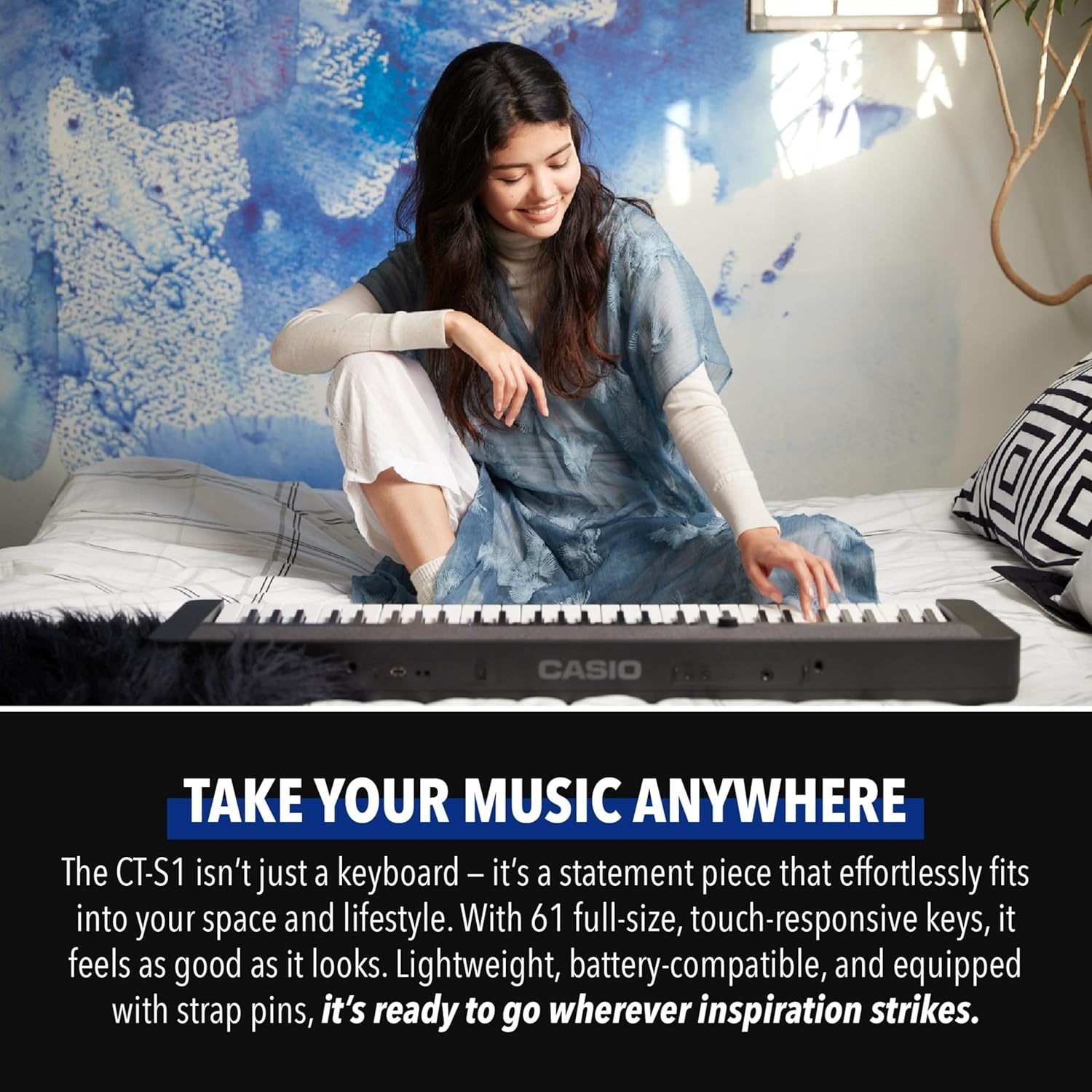 image:imageCasio Casiotone CTS1 61Key TouchSensitive Retro Keyboard Sleek Portable Design for Beginners to Pros Stereo Grand Piano 60 AiX Tones USBMIDI Connectivity RedBlack