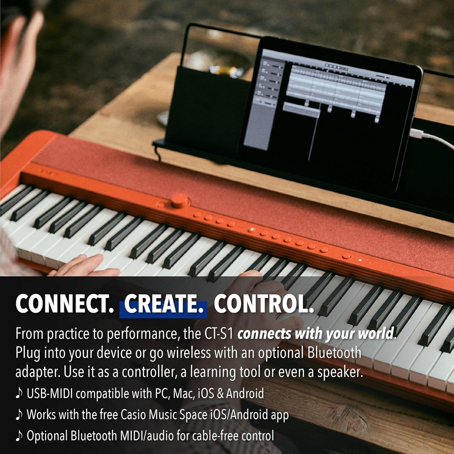 image:imageCasio Casiotone CTS1 61Key TouchSensitive Retro Keyboard Sleek Portable Design for Beginners to Pros Stereo Grand Piano 60 AiX Tones USBMIDI Connectivity RedRed