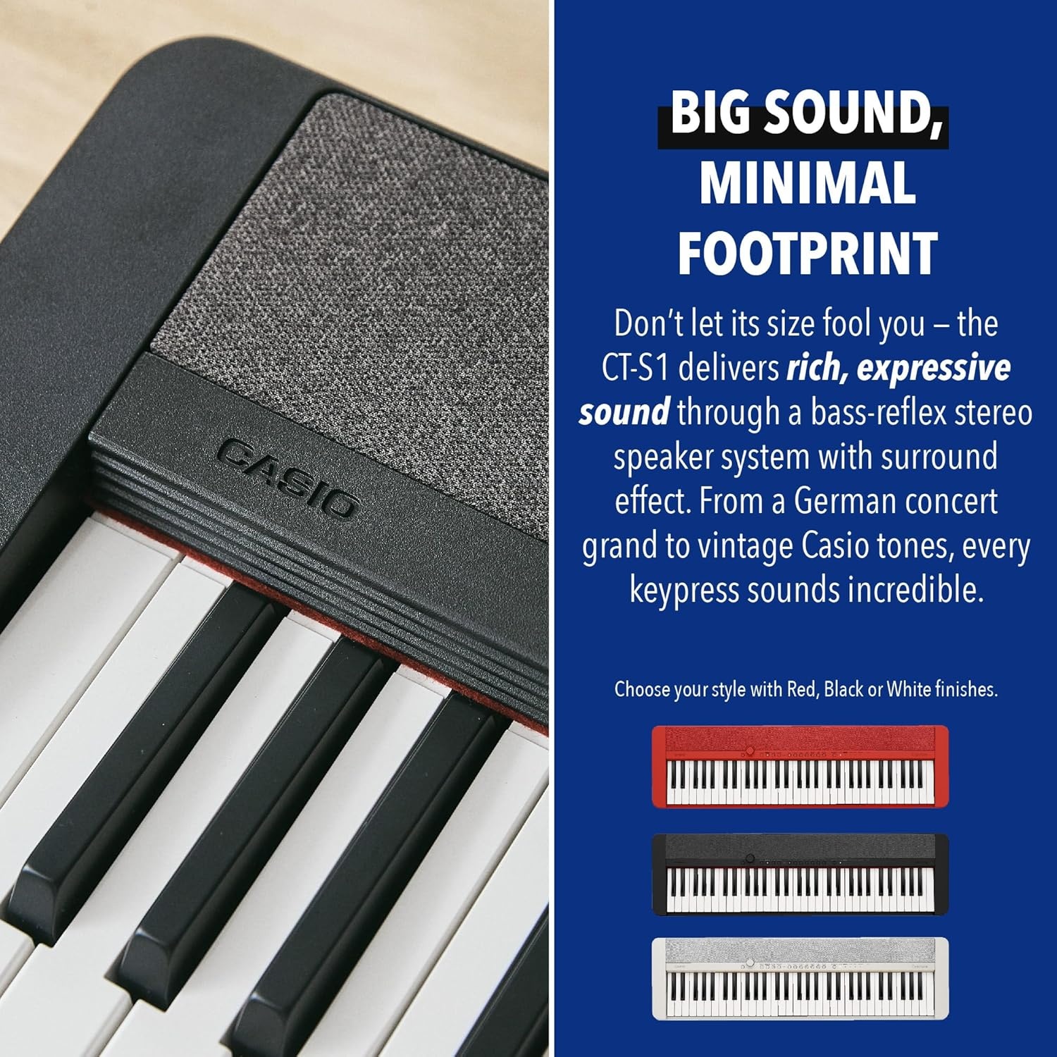 image:imageCasio Casiotone CTS1 61Key TouchSensitive Retro Keyboard Sleek Portable Design for Beginners to Pros Stereo Grand Piano 60 AiX Tones USBMIDI Connectivity RedRed