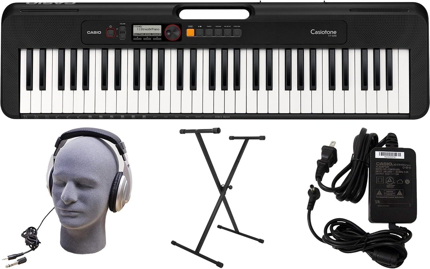 image:imageCasio Casiotone CTS200RD 61Key Portable Keyboard for Beginners 400 Tones 77 Rhythms LCD Display Dance Music Mode USBMIDI Stereo Speakers Includes Power Supply amp Music Rest RedBlack