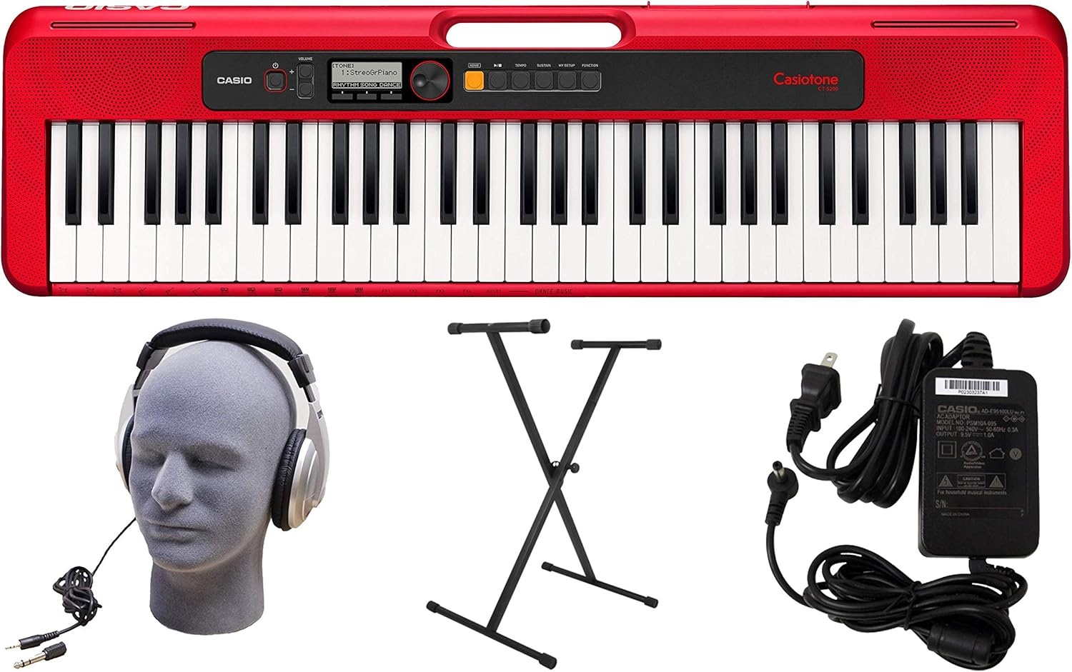 image:imageCasio Casiotone CTS200RD 61Key Portable Keyboard for Beginners 400 Tones 77 Rhythms LCD Display Dance Music Mode USBMIDI Stereo Speakers Includes Power Supply amp Music Rest RedRed