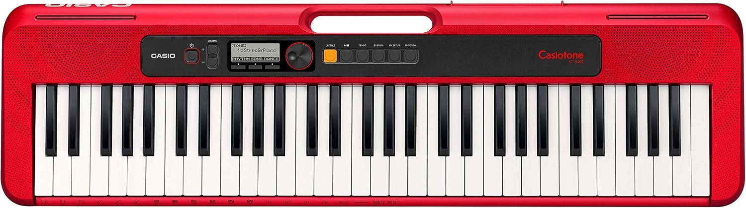 image:imageCasio Casiotone CTS200RD 61Key Portable Keyboard for Beginners 400 Tones 77 Rhythms LCD Display Dance Music Mode USBMIDI Stereo Speakers Includes Power Supply amp Music Rest RedRed