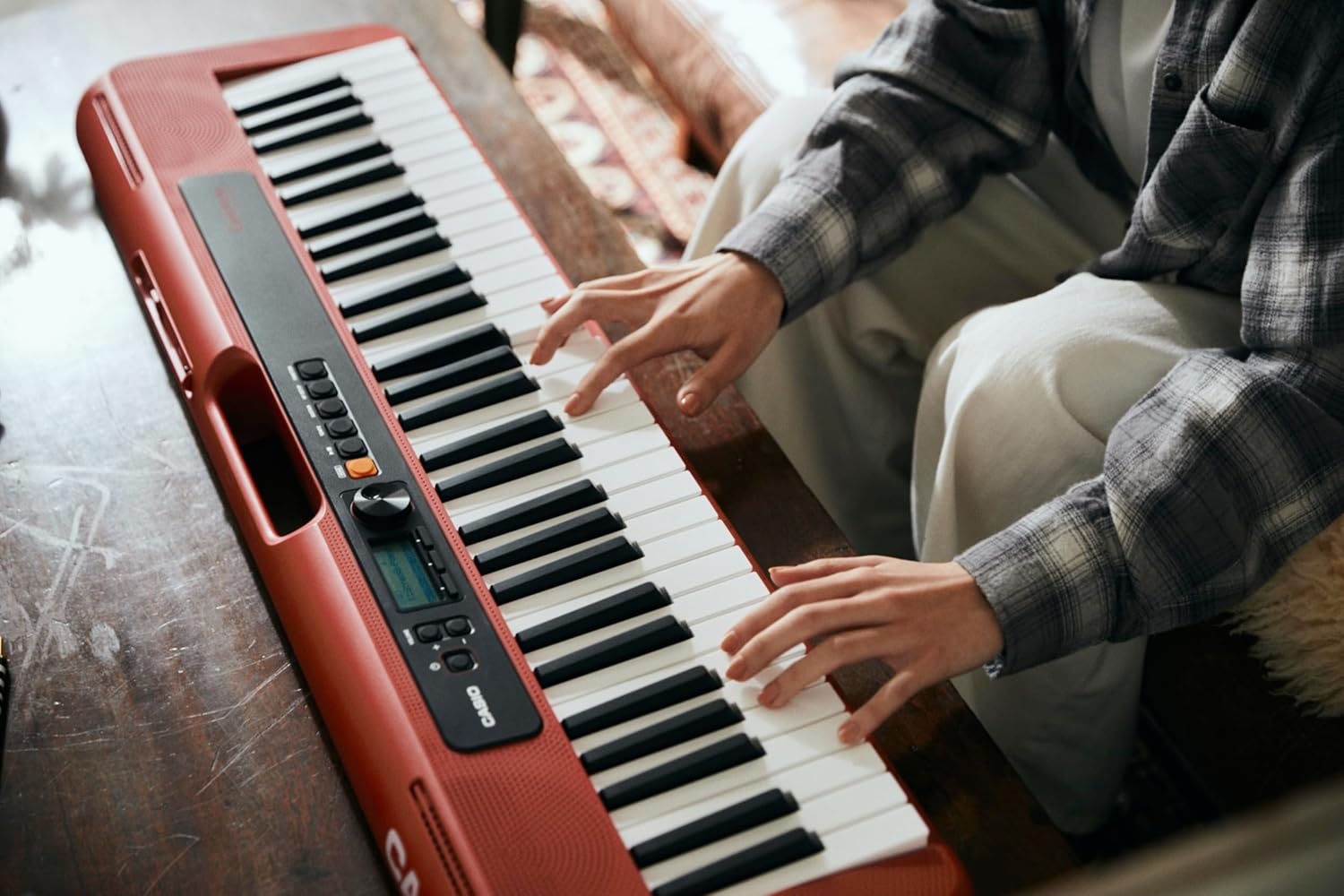 image:imageCasio Casiotone CTS200RD 61Key Portable Keyboard for Beginners 400 Tones 77 Rhythms LCD Display Dance Music Mode USBMIDI Stereo Speakers Includes Power Supply amp Music Rest RedRed