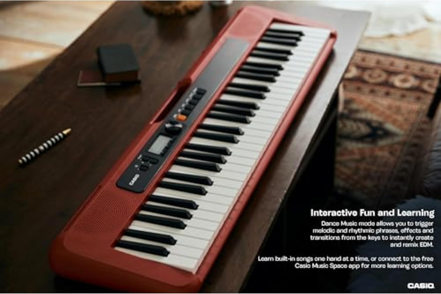 image:imageCasio Casiotone CTS200RD 61Key Portable Keyboard for Beginners 400 Tones 77 Rhythms LCD Display Dance Music Mode USBMIDI Stereo Speakers Includes Power Supply amp Music Rest RedRed