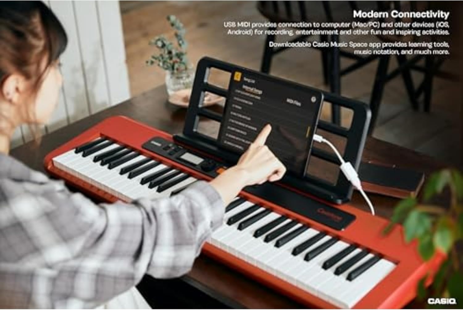 image:imageCasio Casiotone CTS200RD 61Key Portable Keyboard for Beginners 400 Tones 77 Rhythms LCD Display Dance Music Mode USBMIDI Stereo Speakers Includes Power Supply amp Music Rest RedRed
