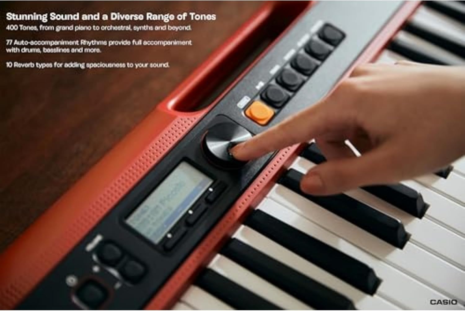 image:imageCasio Casiotone CTS200RD 61Key Portable Keyboard for Beginners 400 Tones 77 Rhythms LCD Display Dance Music Mode USBMIDI Stereo Speakers Includes Power Supply amp Music Rest RedRed