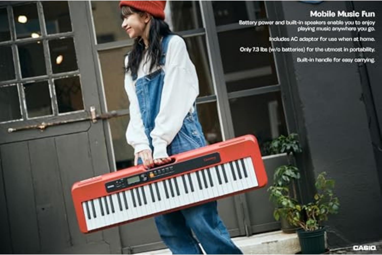 image:imageCasio Casiotone CTS200RD 61Key Portable Keyboard for Beginners 400 Tones 77 Rhythms LCD Display Dance Music Mode USBMIDI Stereo Speakers Includes Power Supply amp Music Rest RedRed