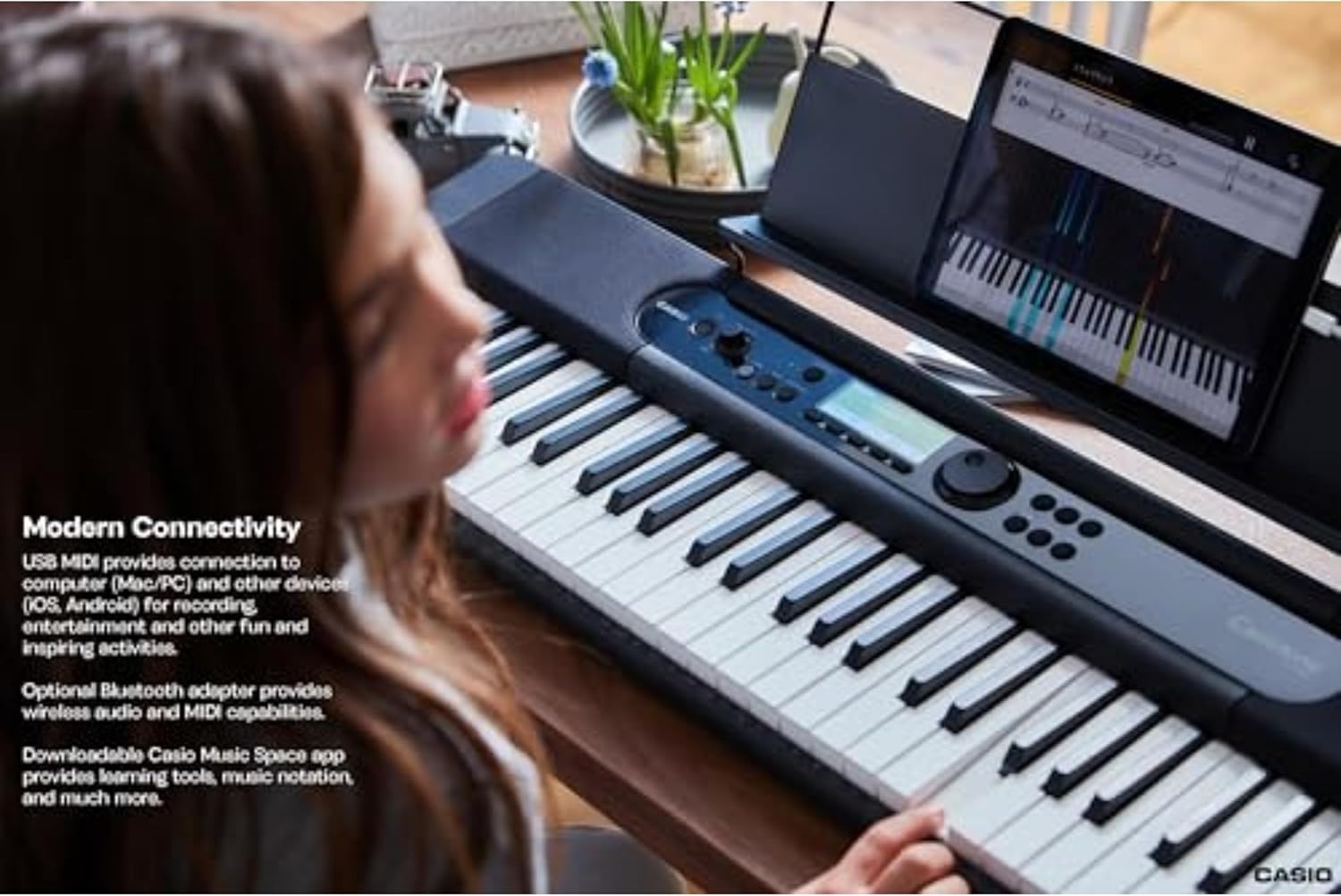 image:imageCasio Casiotone CTS400 61Key TouchResponsive Portable Keyboard AiX Sound 600 Tones 200 Rhythms Pitch Bend USBMIDI Surround Speakers Chordana App Compatible Lightweight amp TravelReadyKeyboard