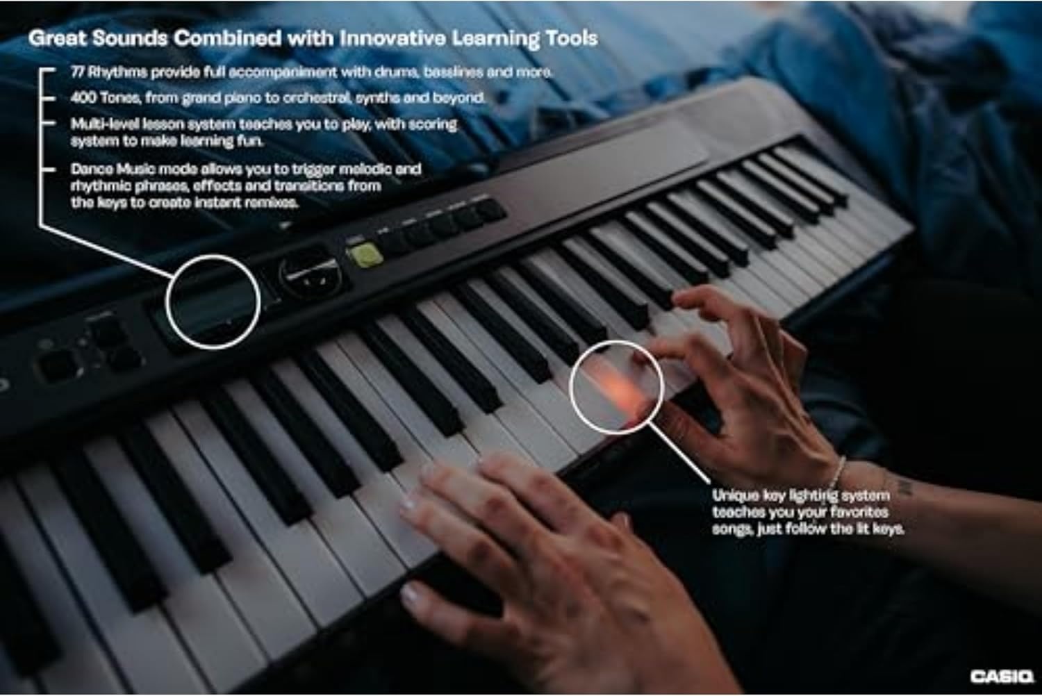 image:imageCasio Casiotone LKS250 61Key Lighted Portable Keyboard Touch Response Key Lighting System 400 Tones Dance Music Mode 60 Songs 4Stage Lesson SystemKeyboard Only