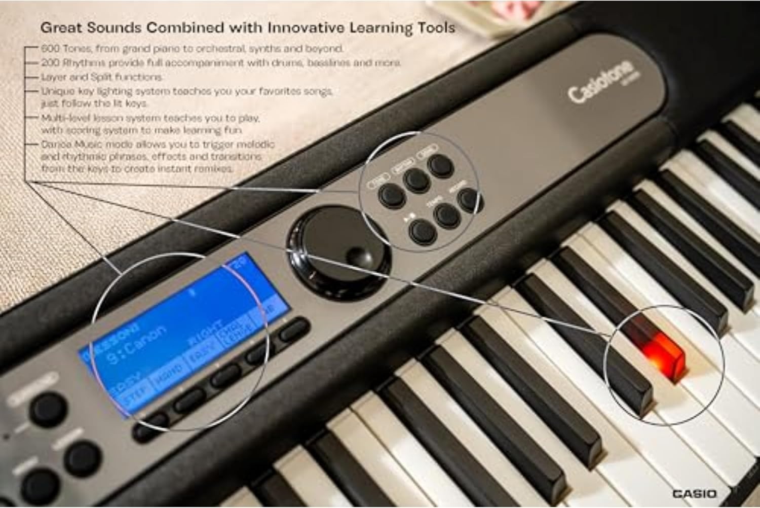 image:imageCasio Casiotone LKS450 61Key TouchResponsive Portable Keyboard with Key Lighting System 600 Tones 200 Rhythms StepUp Lessons USBMIDI Surround Sound Chordana App CompatibleKeyboard