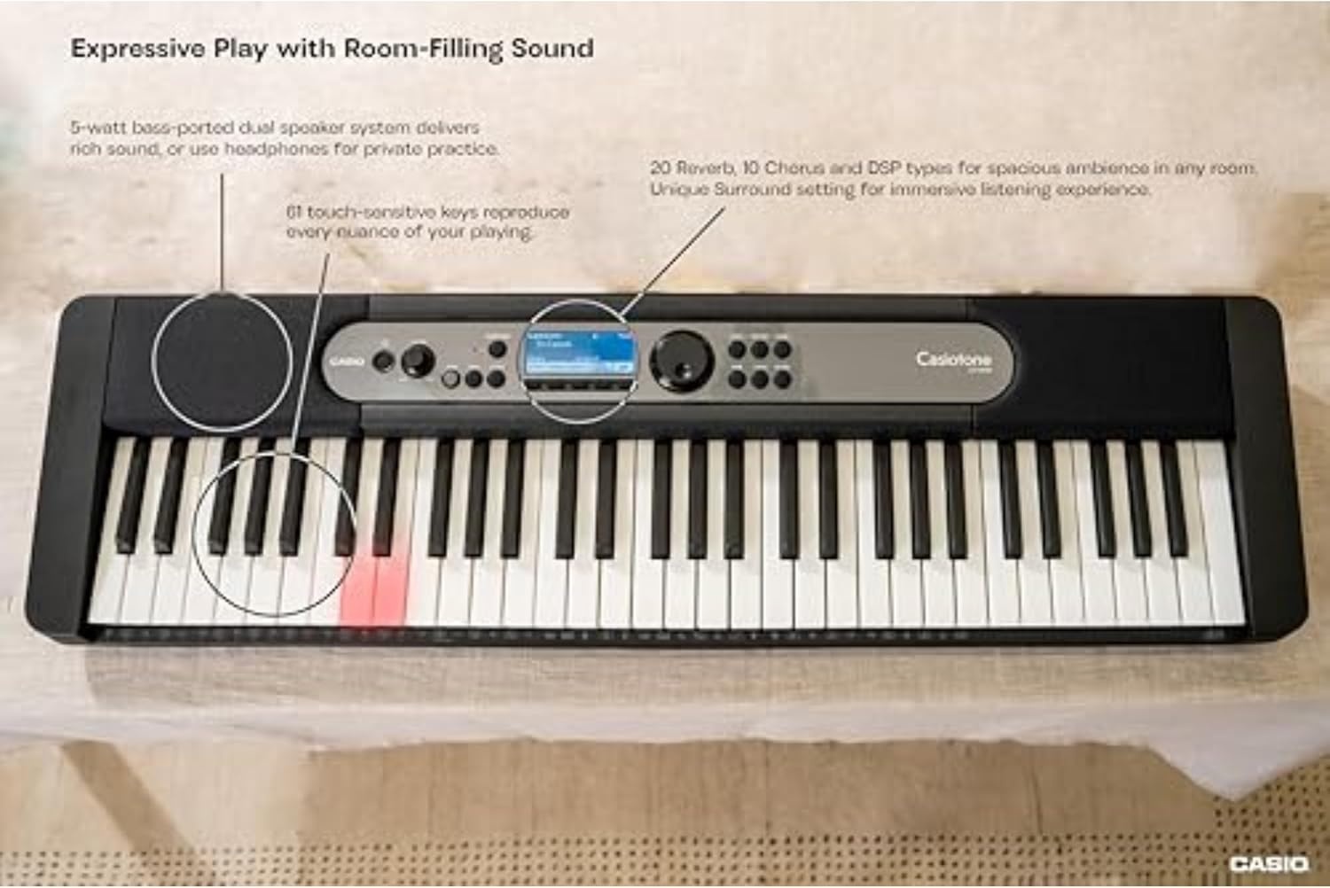 image:imageCasio Casiotone LKS450 61Key TouchResponsive Portable Keyboard with Key Lighting System 600 Tones 200 Rhythms StepUp Lessons USBMIDI Surround Sound Chordana App CompatibleKeyboard