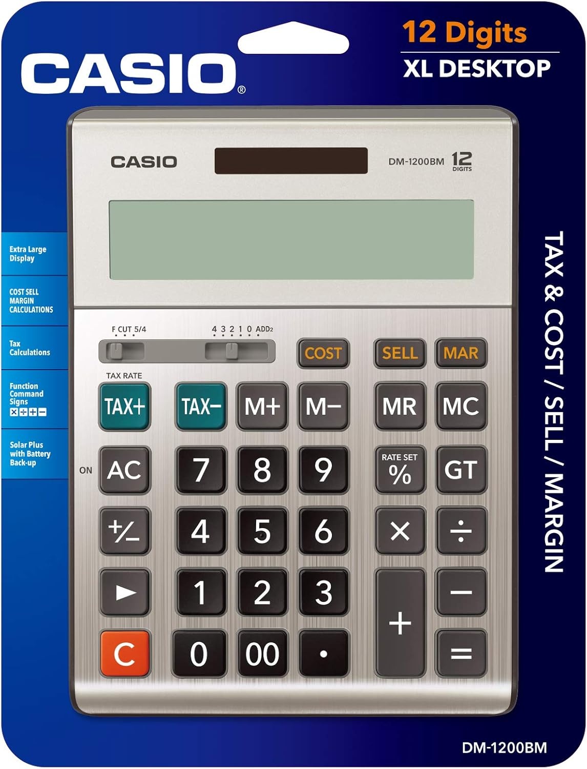 image:imageCasio DM1200BM Business Desktop Calculator with CostSellMargin amp Tax Keys ExtraLarge 12Digit Display Kickstand Ideal for Office amp Finance Use SilverCalculator