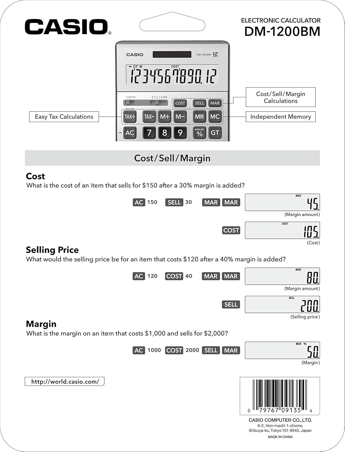 image:imageCasio DM1200BM Business Desktop Calculator with CostSellMargin amp Tax Keys ExtraLarge 12Digit Display Kickstand Ideal for Office amp Finance Use SilverCalculator