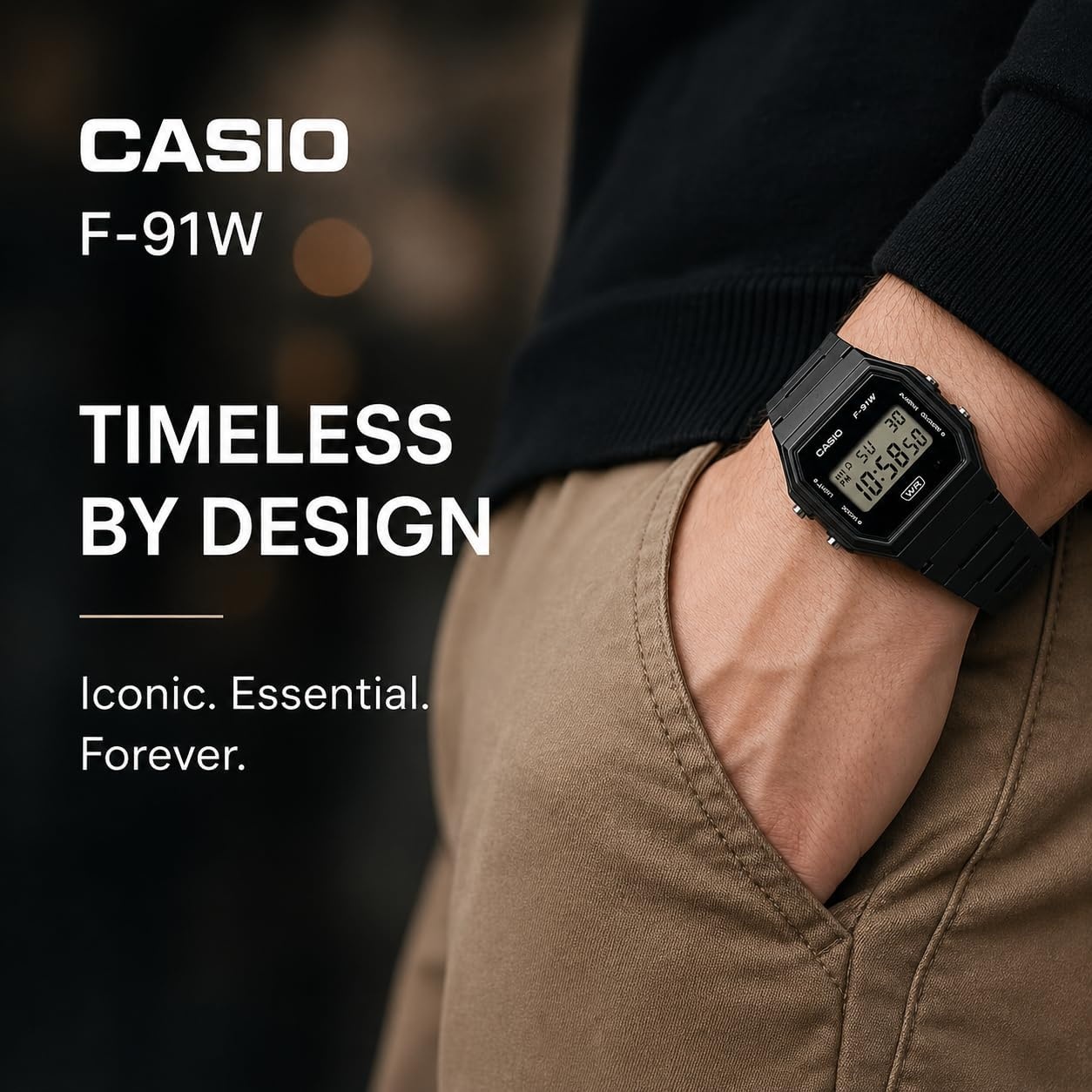 image:imageCasio F91W Series Digital Watch Water Resistant LED Light 1100 SEC Stopwatch Regular Time Keeping HR Min SEC PM Date Day Daily Alarm Lightweight 7 Year BatteryBlack