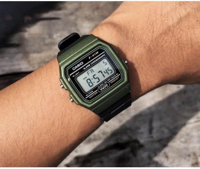image:imageCasio F91W Series Digital Watch Water Resistant LED Light 1100 SEC Stopwatch Regular Time Keeping HR Min SEC PM Date Day Daily Alarm Lightweight 7 Year BatteryGreen