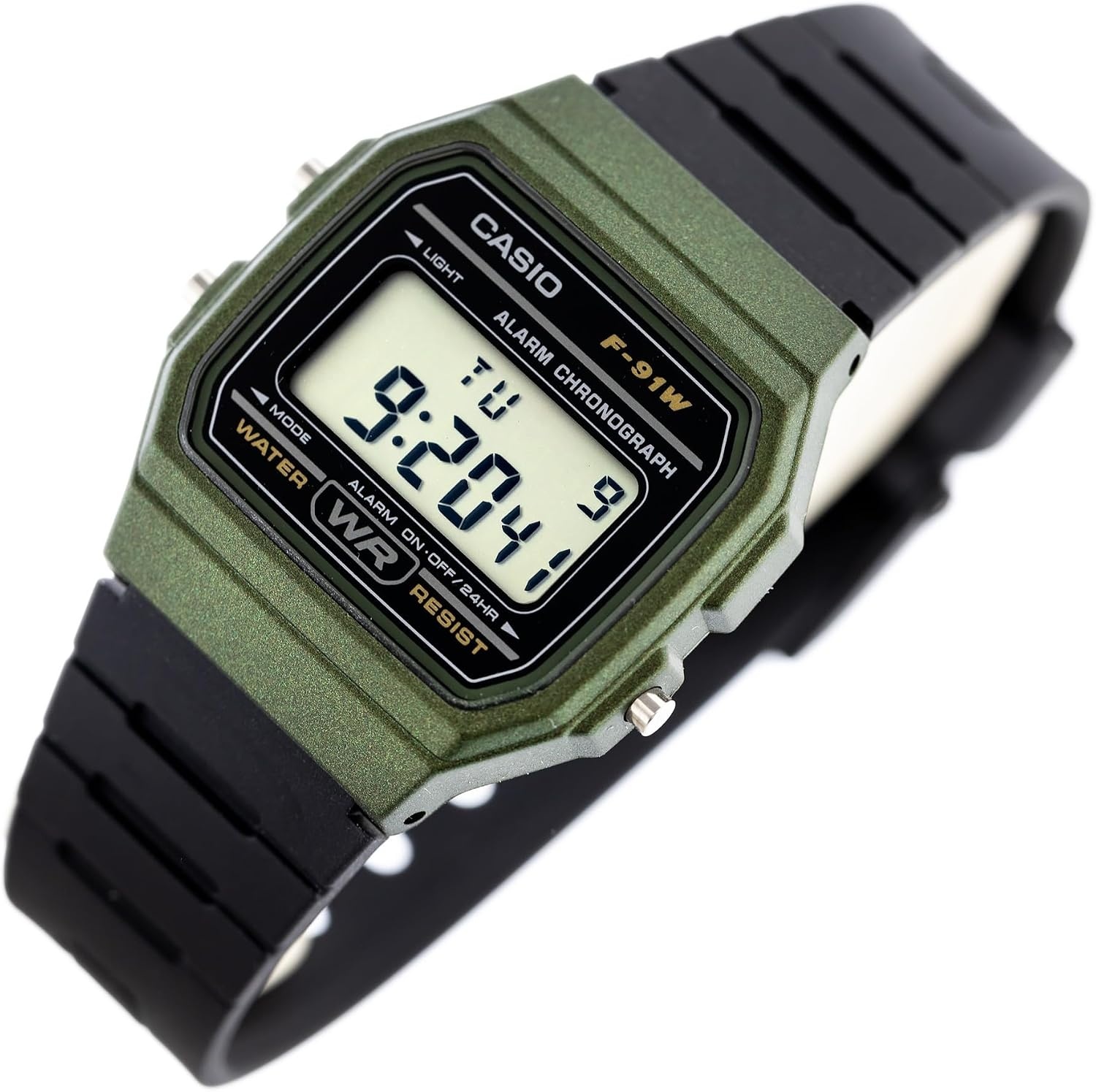 image:imageCasio F91W Series Digital Watch Water Resistant LED Light 1100 SEC Stopwatch Regular Time Keeping HR Min SEC PM Date Day Daily Alarm Lightweight 7 Year BatteryGreen