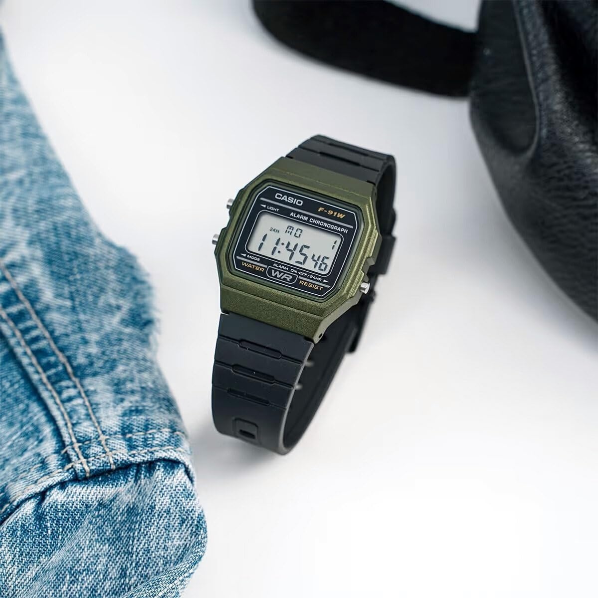 image:imageCasio F91W Series Digital Watch Water Resistant LED Light 1100 SEC Stopwatch Regular Time Keeping HR Min SEC PM Date Day Daily Alarm Lightweight 7 Year BatteryGreen