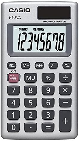 image:imageCasio HS8VA Mini 6Function Calculator Large 8Digit LCD Display Solar Powered with Battery Backup Standard Function Portable Pocket Size1 Count Pack of 2