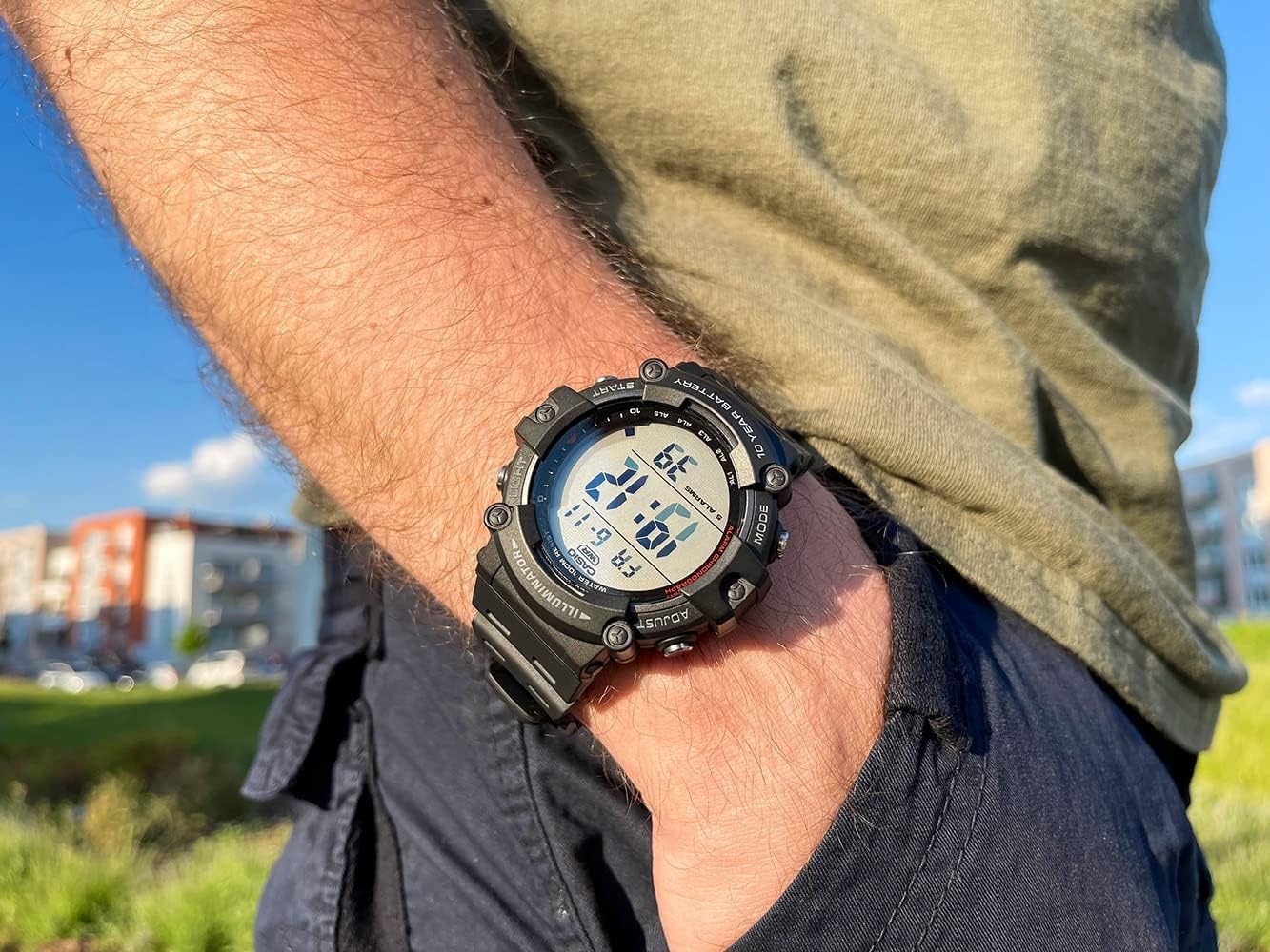 image:imageCasio Illuminator AE1500WH Series 10Year Battery LED Backlight 5Alarms 1100 Sec Stopwatch Mens Digital WatchGreen