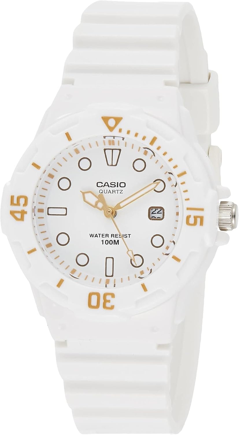 image:imageCasio MDV106 Series Unisex Analog Watch 200M WR Stainless Steel Case Resin Band 2 Hand Analog HR Min SEC Date Display Screw Down CrownScrew Down Caseback 3 Year BatteryWhite