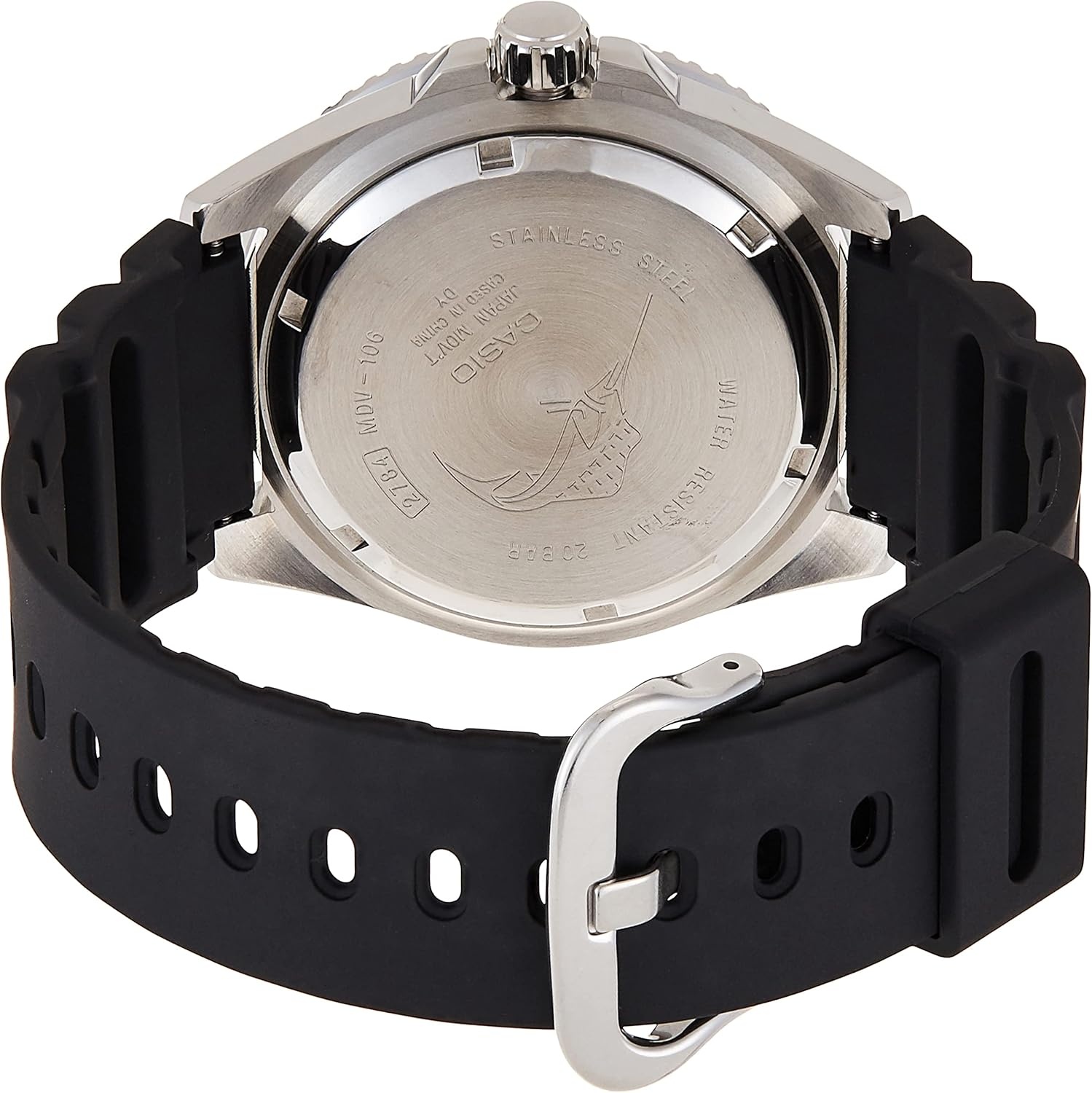 image:imageCasio MDV106 Series Unisex Analog Watch 200M WR Stainless Steel Case Resin Band 2 Hand Analog HR Min SEC Date Display Screw Down CrownScrew Down Caseback 3 Year BatteryGreen