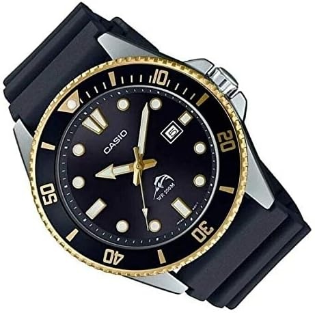 image:imageCasio MDV106 Series Unisex Analog Watch 200M WR Stainless Steel Case Resin Band 2 Hand Analog HR Min SEC Date Display Screw Down CrownScrew Down Caseback 3 Year BatteryGold