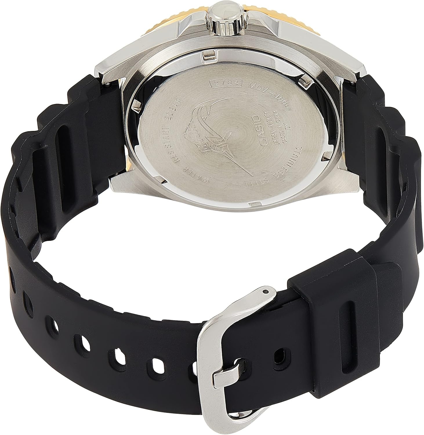 image:imageCasio MDV106 Series Unisex Analog Watch 200M WR Stainless Steel Case Resin Band 2 Hand Analog HR Min SEC Date Display Screw Down CrownScrew Down Caseback 3 Year BatteryGold
