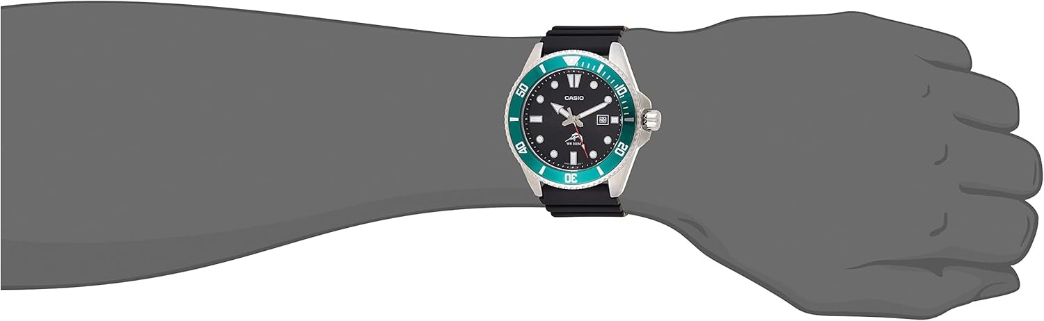 image:imageCasio MDV106 Series Unisex Analog Watch 200M WR Stainless Steel Case Resin Band 2 Hand Analog HR Min SEC Date Display Screw Down CrownScrew Down Caseback 3 Year BatteryGreen
