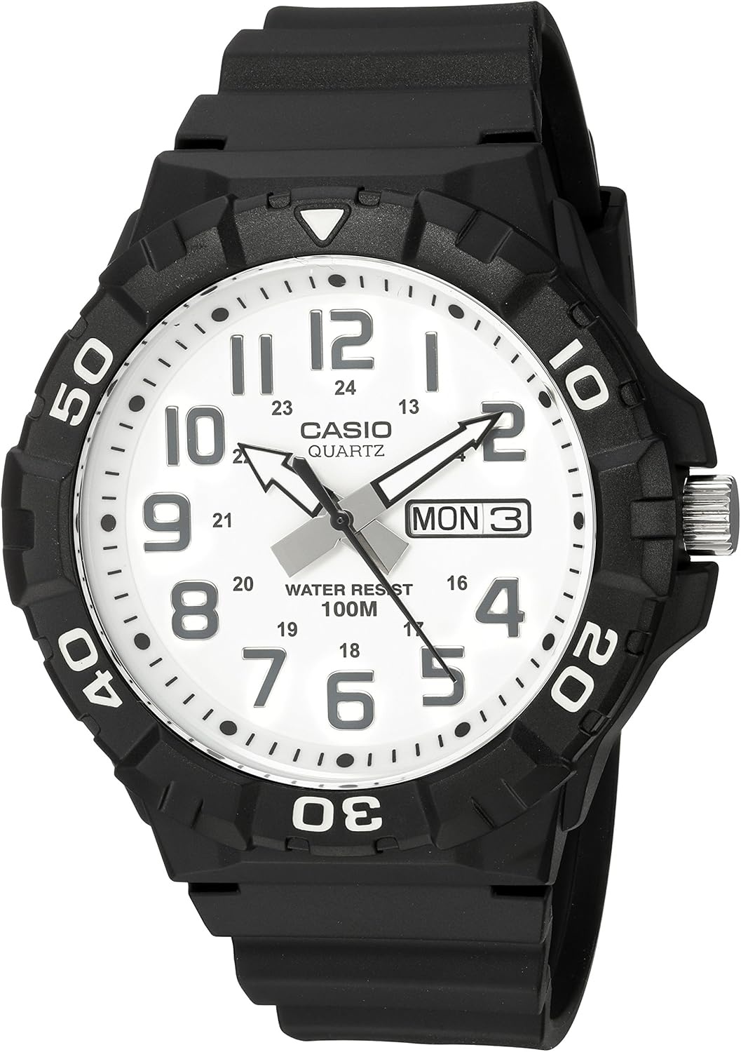 image:imageCasio MRW200H Series Mens Analog Watch Sporty Design 100 Meter Water Resistance Date Display Rotary Bezel Regular Time Keeping HR Min SEC PM Date Day 3 Year BatteryBlackWhite