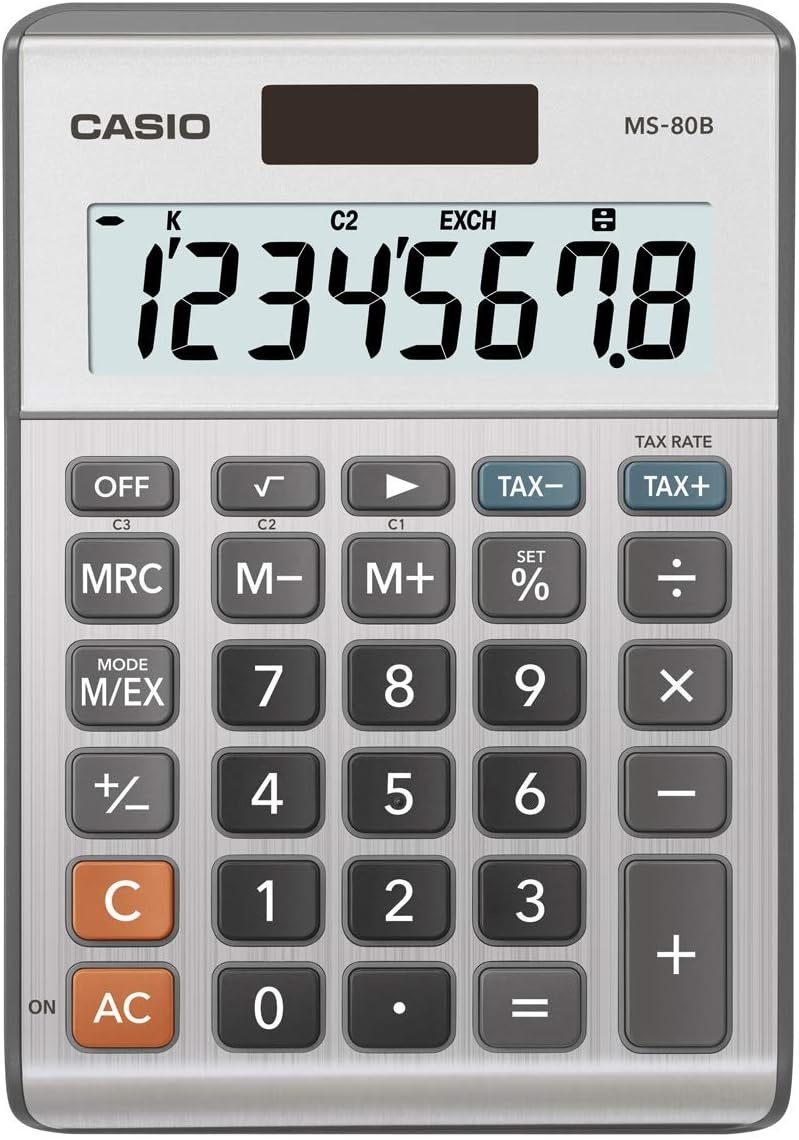 image:imageCasio MS80B Calculator Desktop Calculator with Tax amp Currency Tools General Purpose Large Display Ideal for Home Office amp Everyday MathBrush Nickel