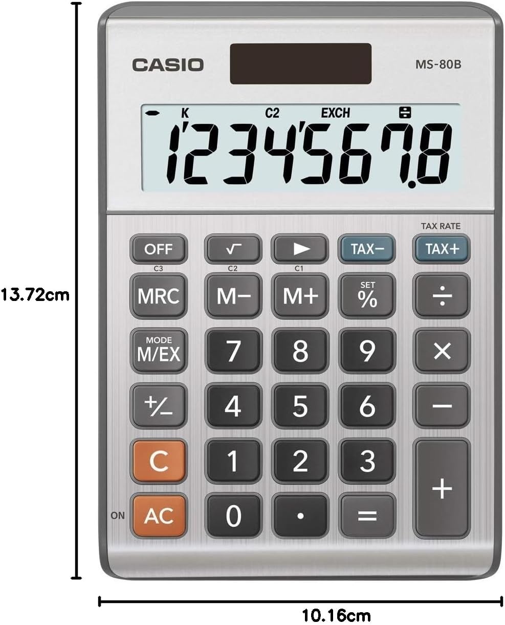 image:imageCasio MS80B Calculator Desktop Calculator with Tax amp Currency Tools General Purpose Large Display Ideal for Home Office amp Everyday MathBrush Nickel