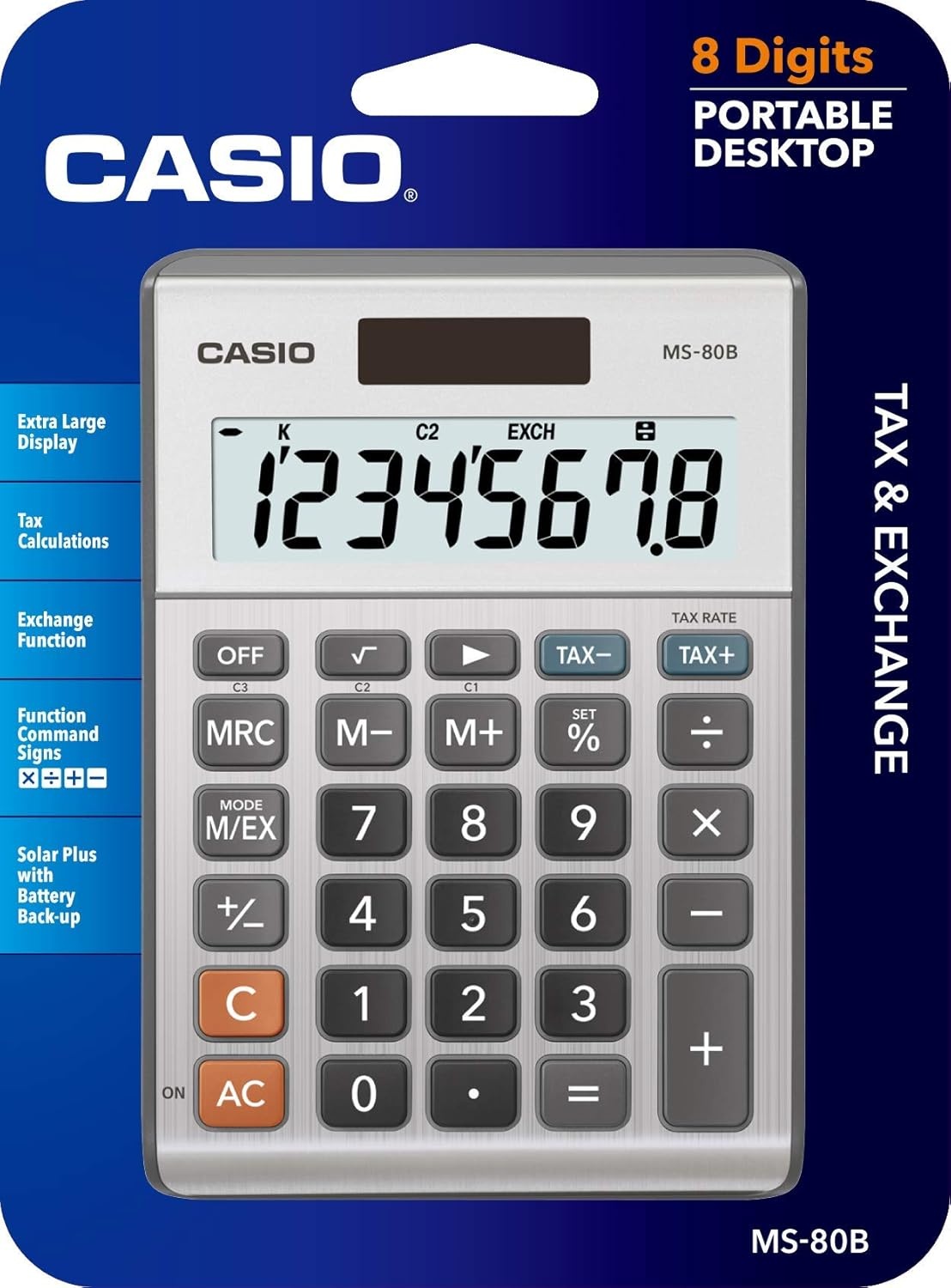 image:imageCasio MS80B Calculator Desktop Calculator with Tax amp Currency Tools General Purpose Large Display Ideal for Home Office amp Everyday MathBrush Nickel