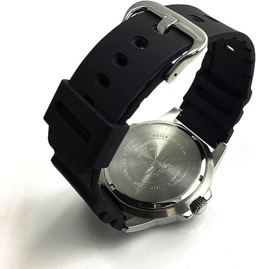 image:imageCasio MTPS110 Series Unisex Analog Watch 100M WR Stainless Steel Case 3 Hand Analog HR Min SEC Date Display Low Battery Alert Diver Inspired Styling Solar PoweredBlack