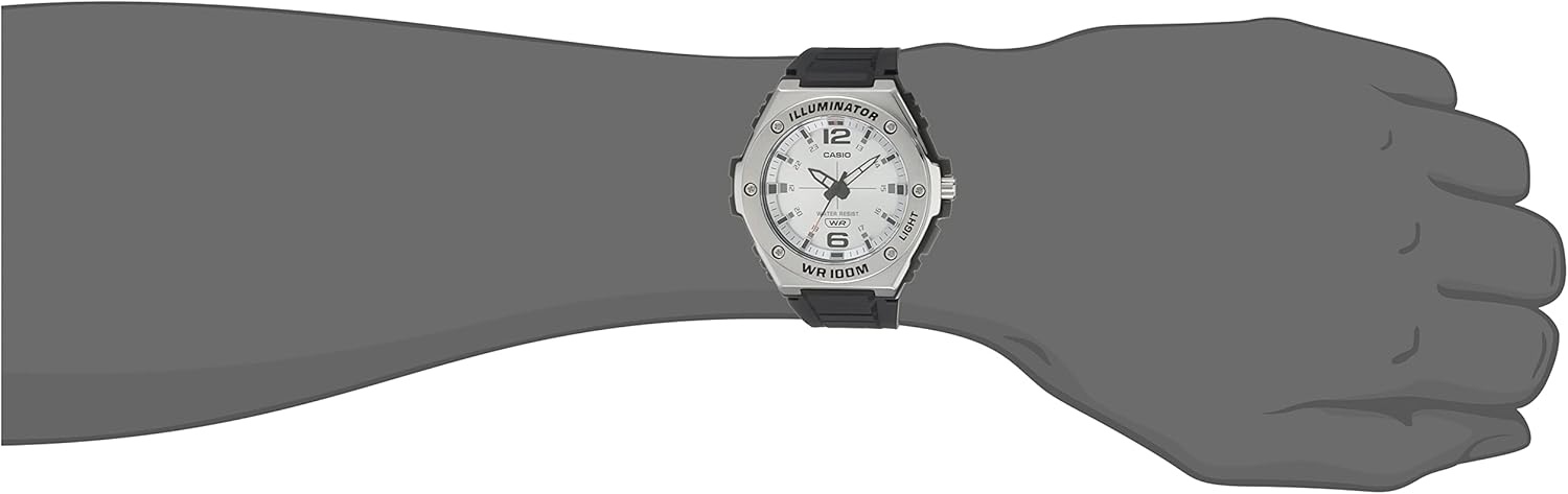 image:imageCasio MWA100H Series Mens Analog Watch 100M WR Stainless Steel Bezel LED Illuminator Backlight with Afterglow Resin Band 3 Hands HR MIN SEC 3 Year BatteryBlack