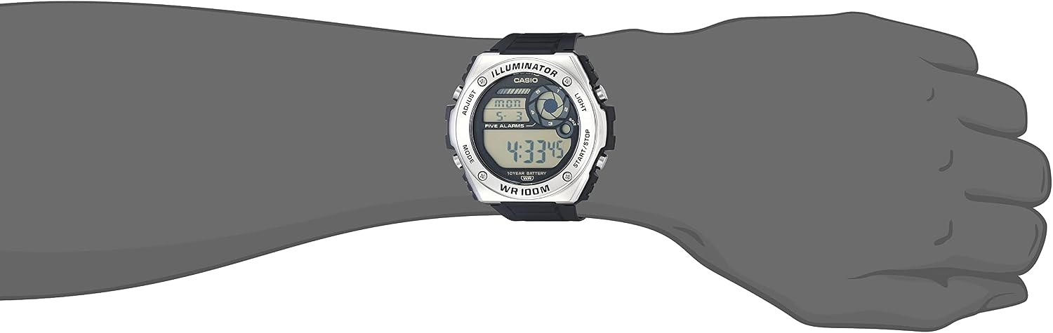 image:imageCasio MWD100H Series Mens Digital Watch 1100 SEC Stopwatch Countdown Timer LED Light 100 Meter Water Resistance Multi Function Alarm Auto Calendar Dual Time 10 Yr BatteryBlack
