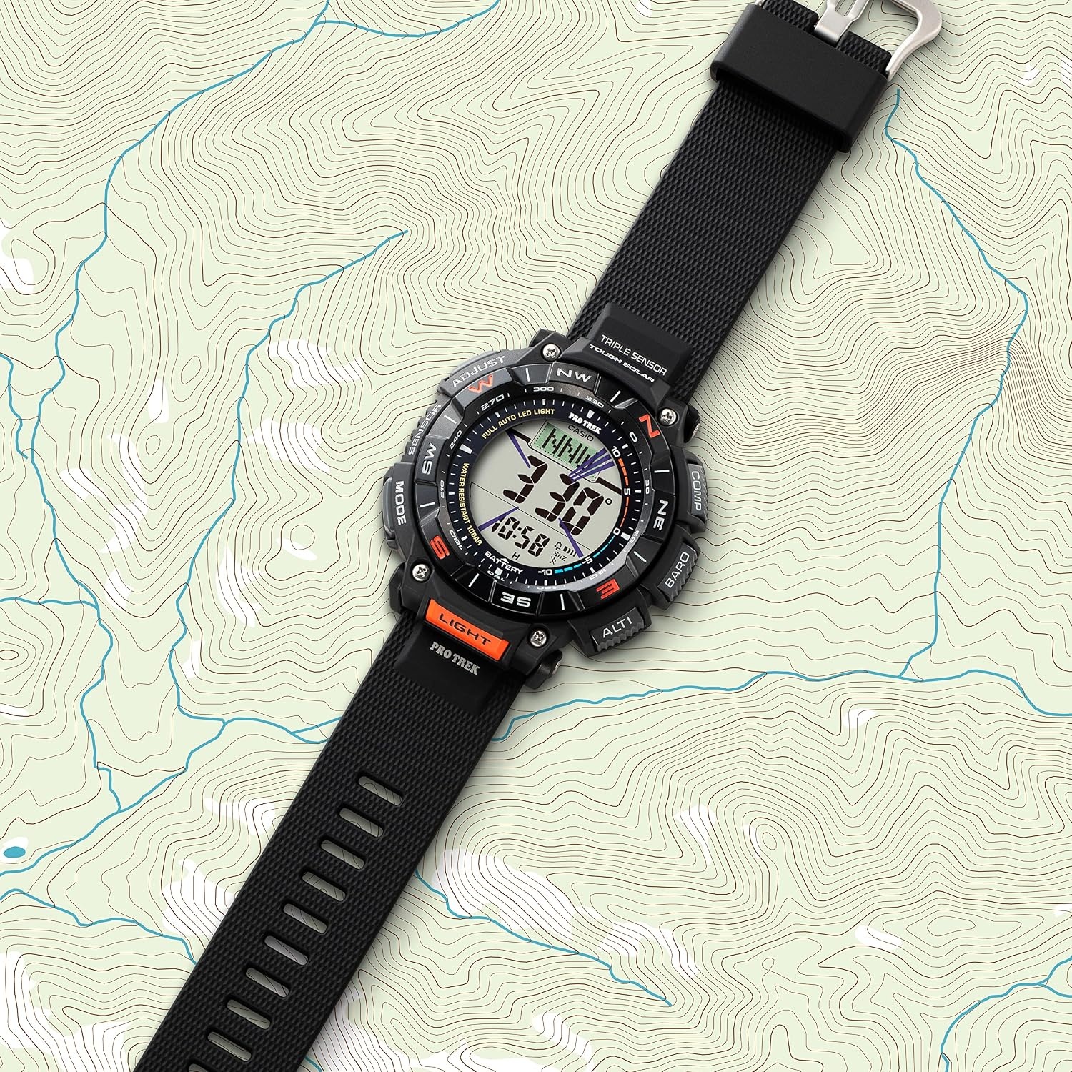 image:imageCasio PRG340 Series Pro Trek 100 Meter Water Resistance Compass AltBaroThermo Tough Solar Power 1100 SEC Stopwatch Countdown Timer World TimeBlack