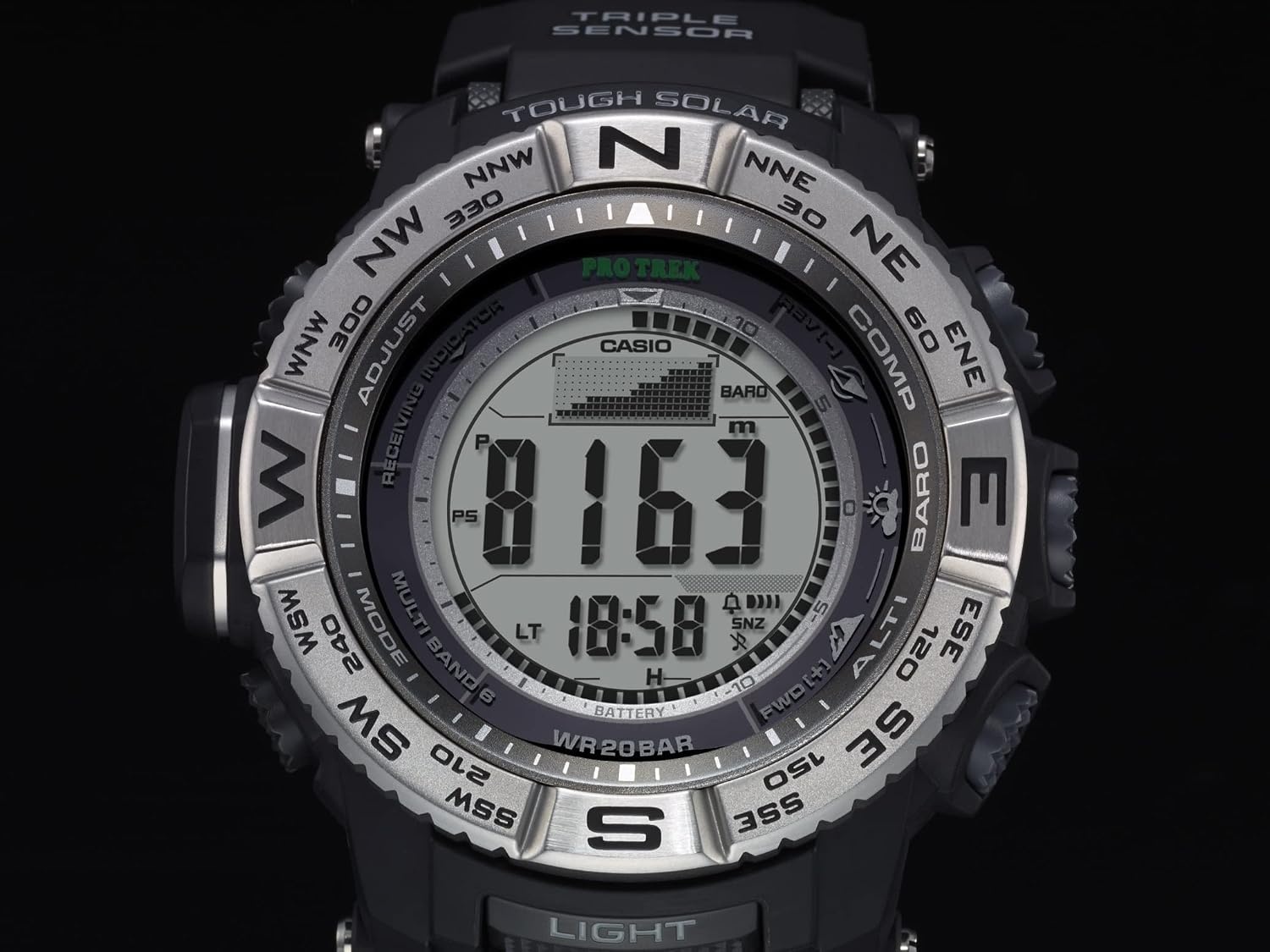 image:imageCasio PRW3500 Series Pro Trek 100M WR Compass AltBaroThermo Tough Solar Power Atomic Timekeeping 1100 SEC Stopwatch Countdown Timer World TimeBlack