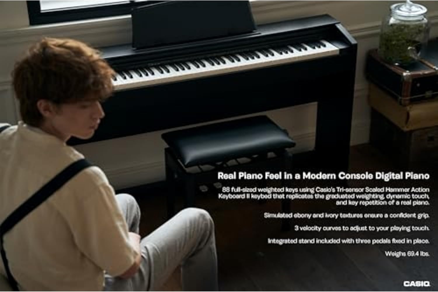 image:imageCasio Privia PX770 88Key Weighted Console Digital Piano TriSensor II Scaled Hammer Action Keys AiR Sound Source 19 Tones Concert Play 16W Stereo Speakers USBMIDI Elegant Brown CabinetBlack