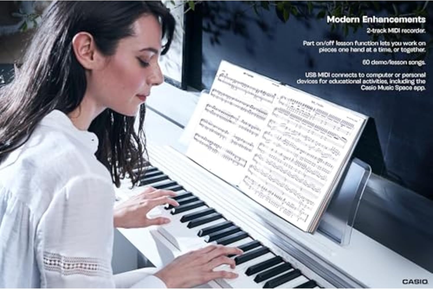 image:imageCasio Privia PX770 88Key Weighted Console Digital Piano TriSensor II Scaled Hammer Action Keys AiR Sound Source 19 Tones Concert Play 16W Stereo Speakers USBMIDI Elegant Brown CabinetWhite