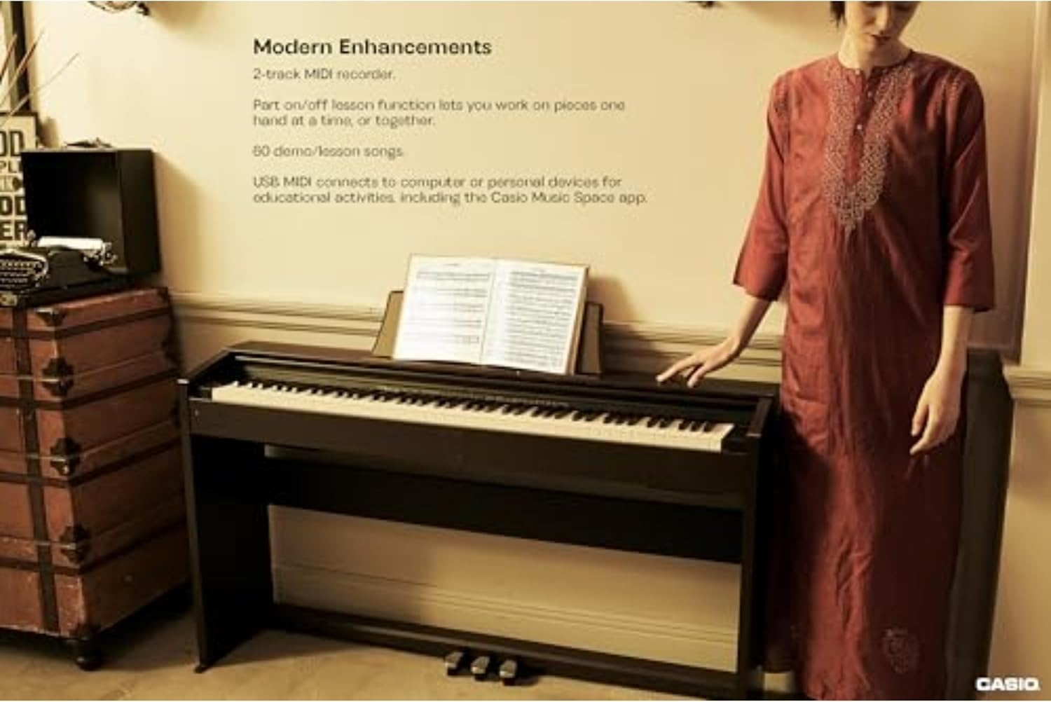 image:imageCasio Privia PX770 88Key Weighted Console Digital Piano TriSensor II Scaled Hammer Action Keys AiR Sound Source 19 Tones Concert Play 16W Stereo Speakers USBMIDI Elegant Brown CabinetBrown