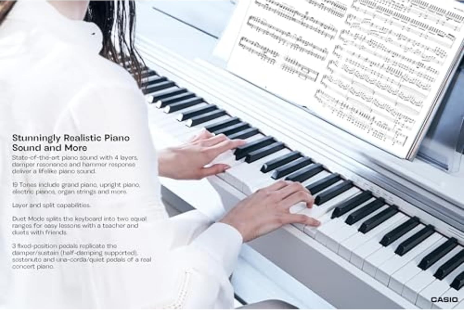 image:imageCasio Privia PX770 88Key Weighted Console Digital Piano TriSensor II Scaled Hammer Action Keys AiR Sound Source 19 Tones Concert Play 16W Stereo Speakers USBMIDI Elegant Brown CabinetWhite
